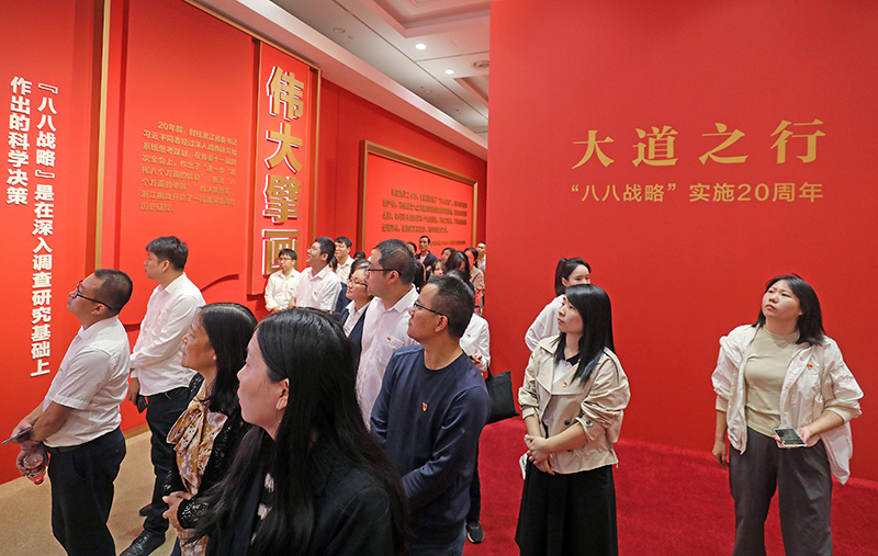 大道之行——“八八戰(zhàn)略”實(shí)施20周年大型主題展覽開展以來，觀眾絡(luò)繹不絕。